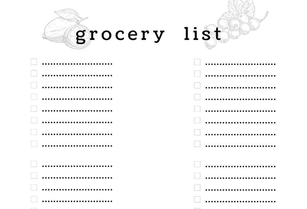 Blank printable grocery list.