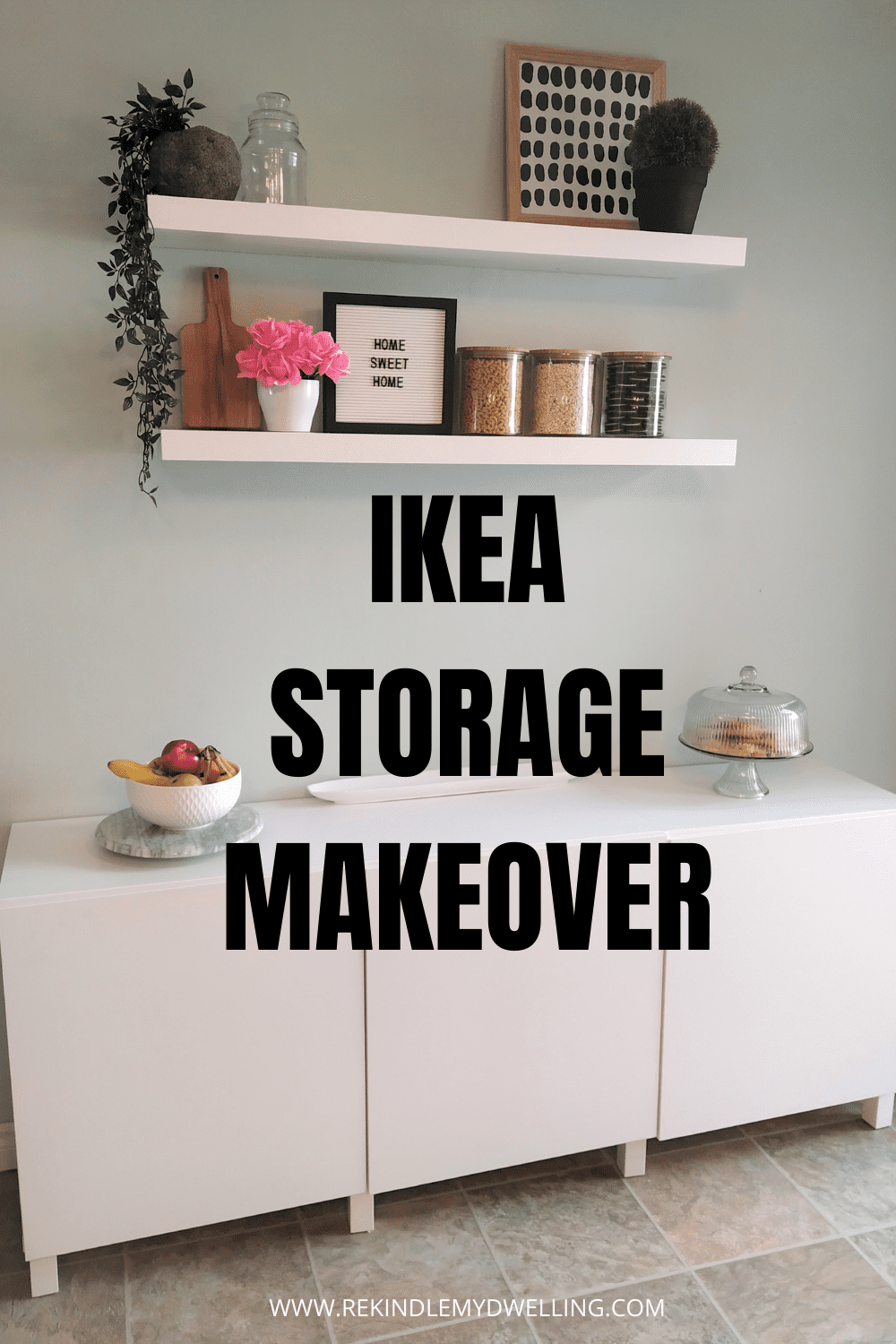 Ikea storage makeover with text overlay.