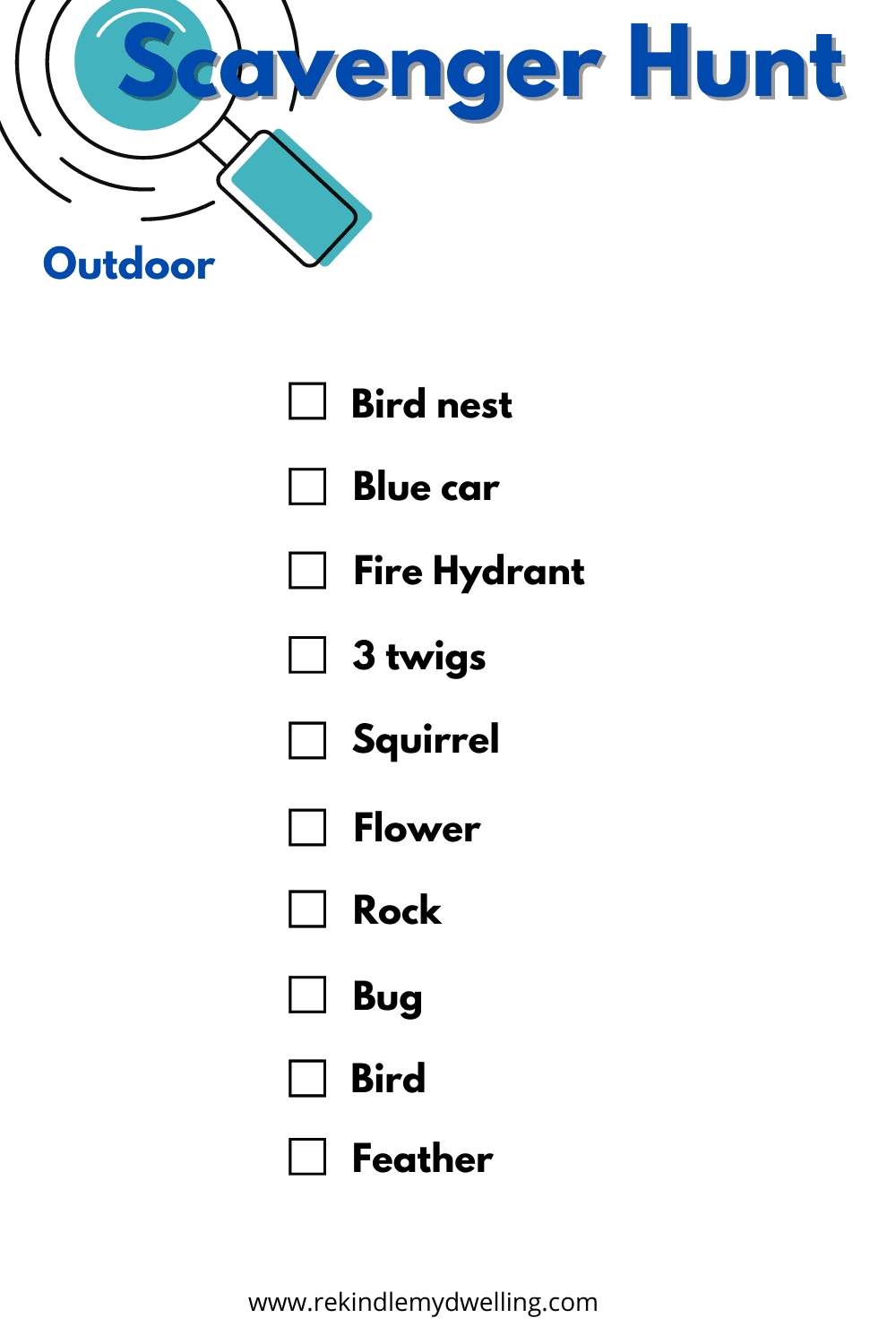 Outdoor scavenger hunt free printable.