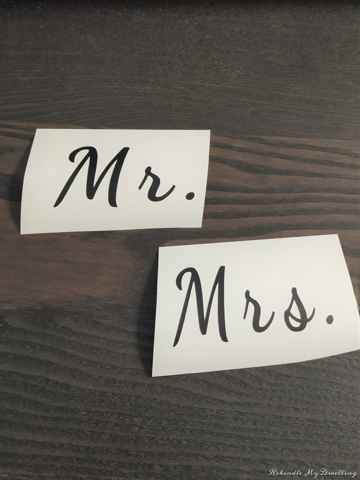 Mr and Mrs. vinyl cut out text.