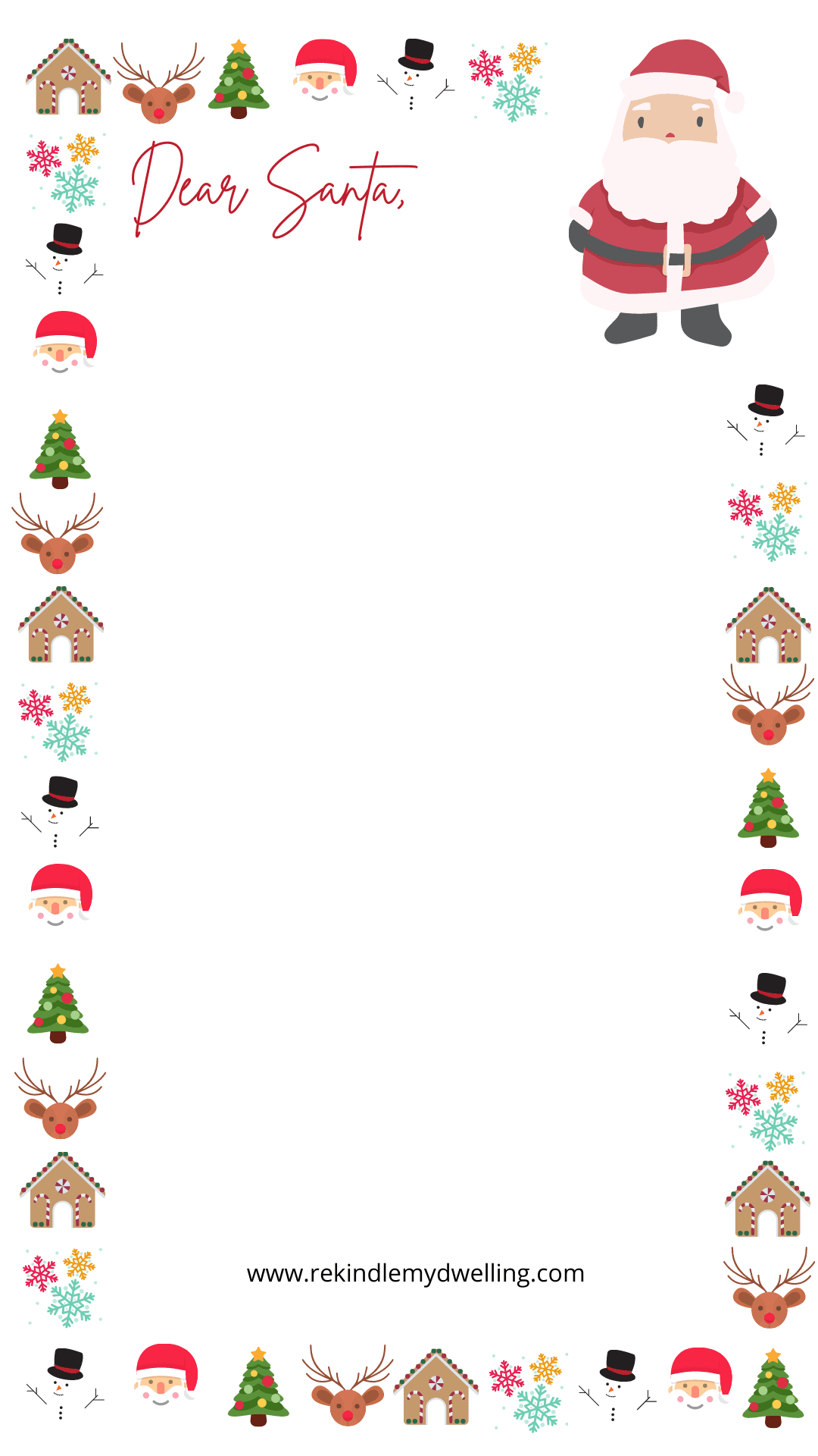 Santa letter template with Christmas images around the border.