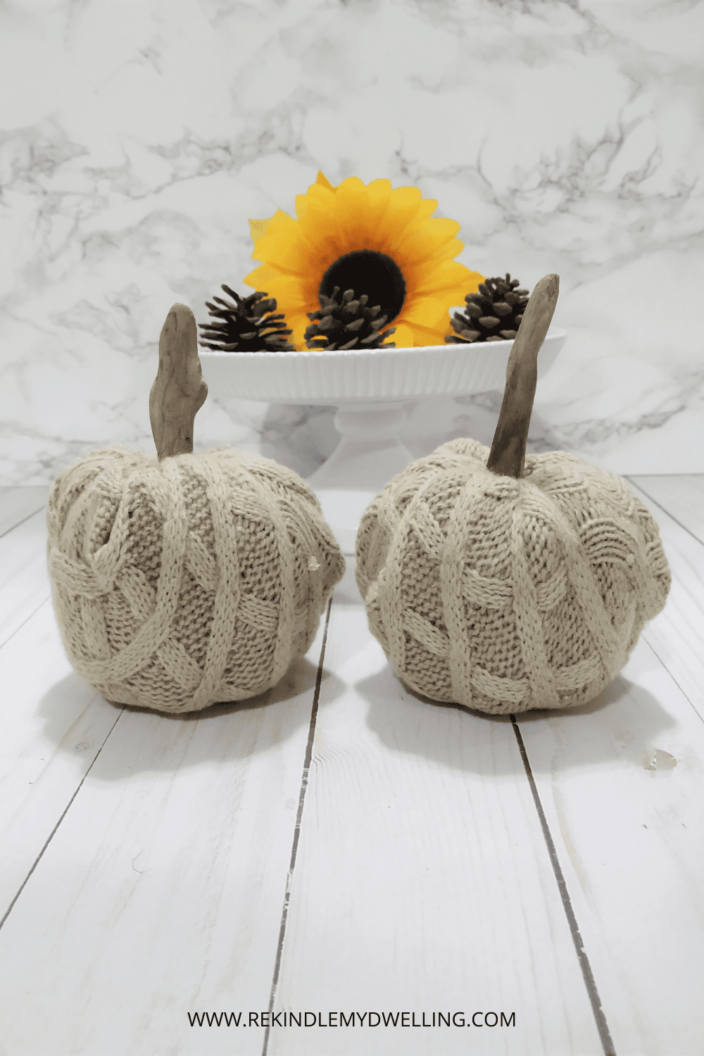 No-sew sweater pumpkins with fall decor.