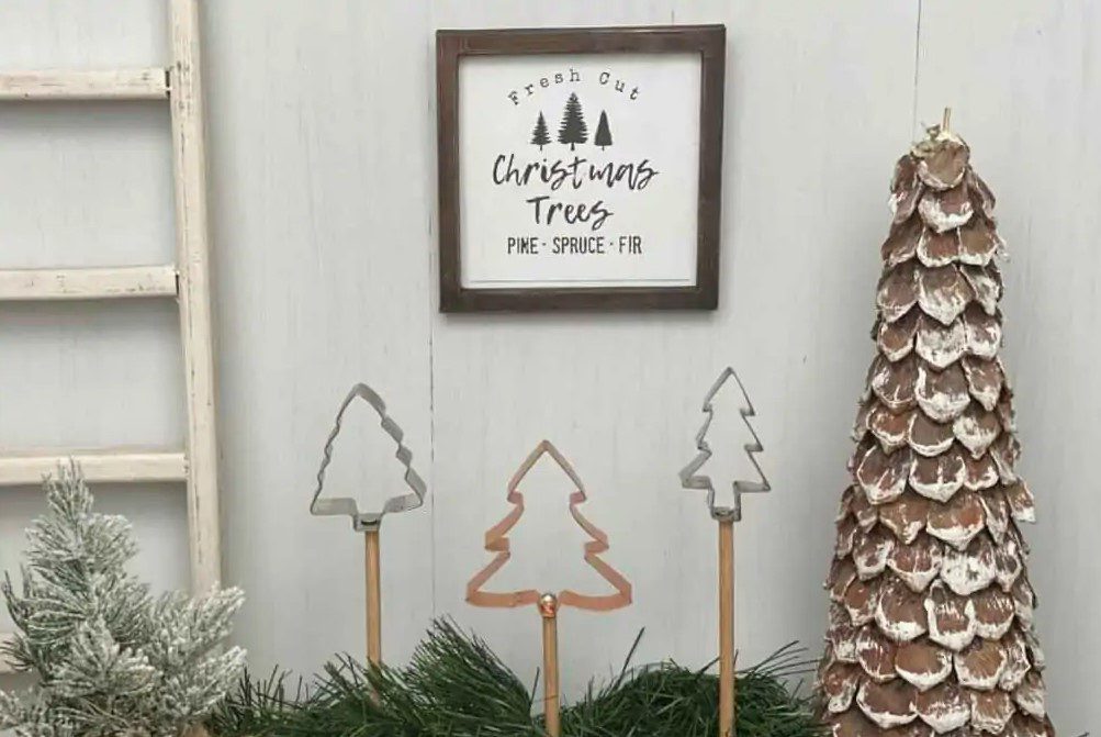 Metallic cookie cutter Christmas trees.