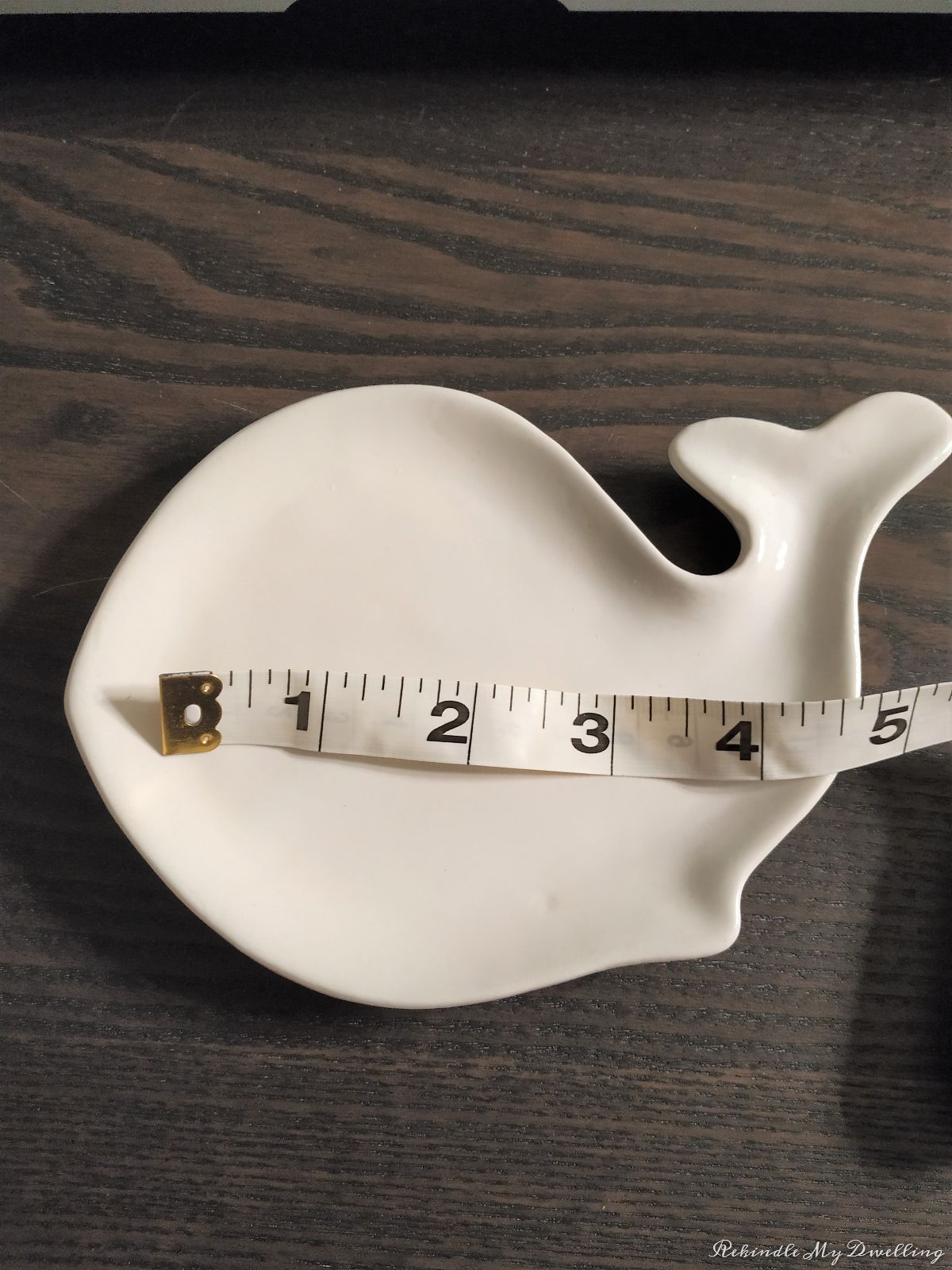 Measuring a whale trinket dish.