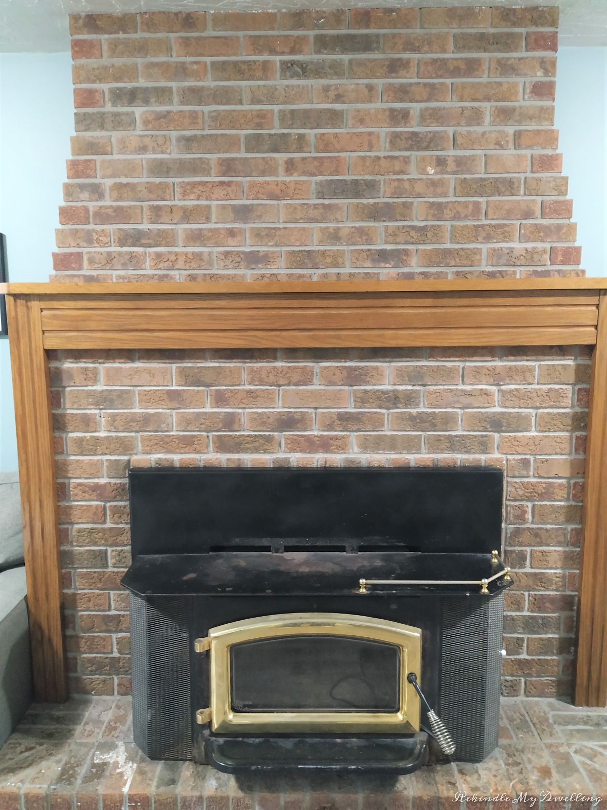 Brick fireplace.