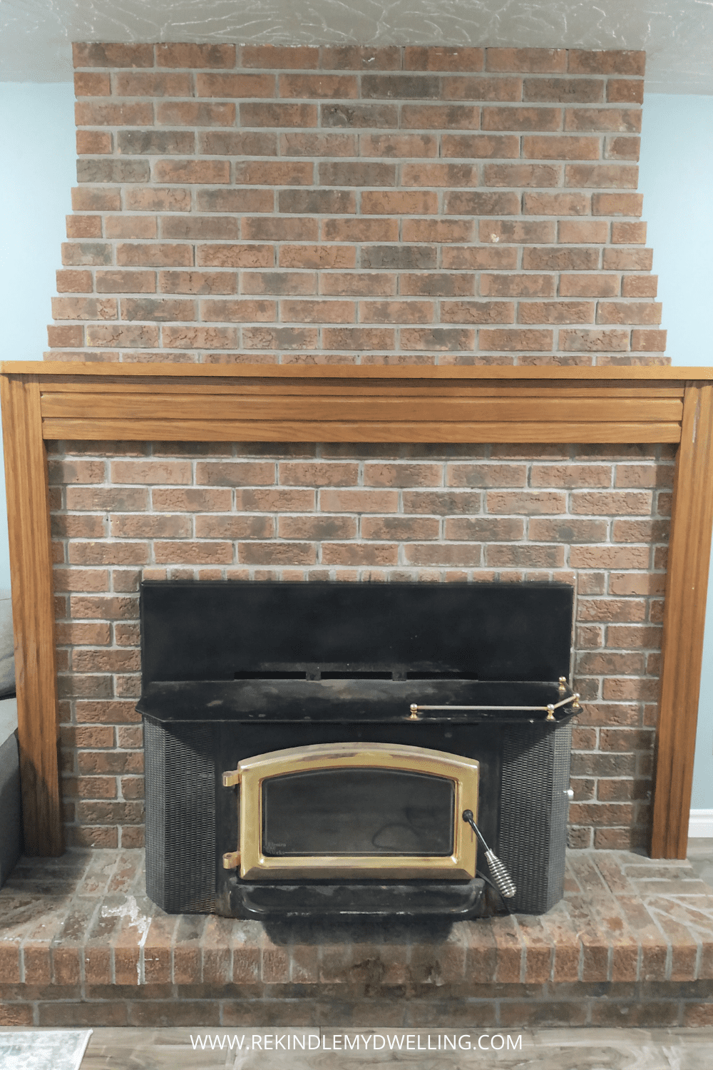 Brick fireplace.