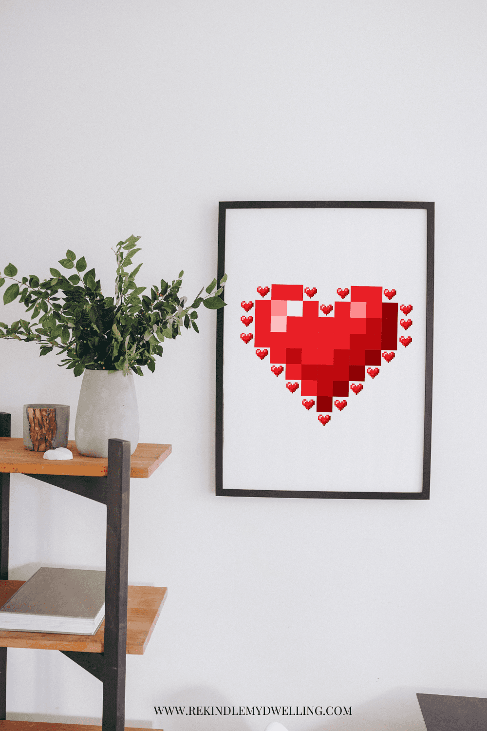 free pixel heart printable in a frame.