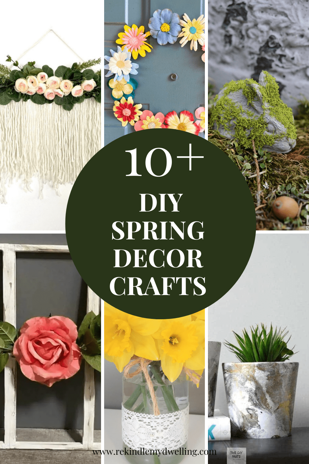 Collage of spring decor crafts for adults with text overlay.