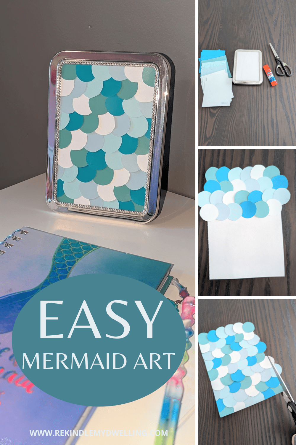 Collage showing the process of making easy mermaid art.