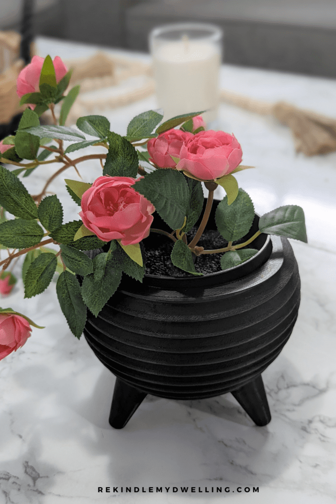 3D printed flower pot with faux roses.