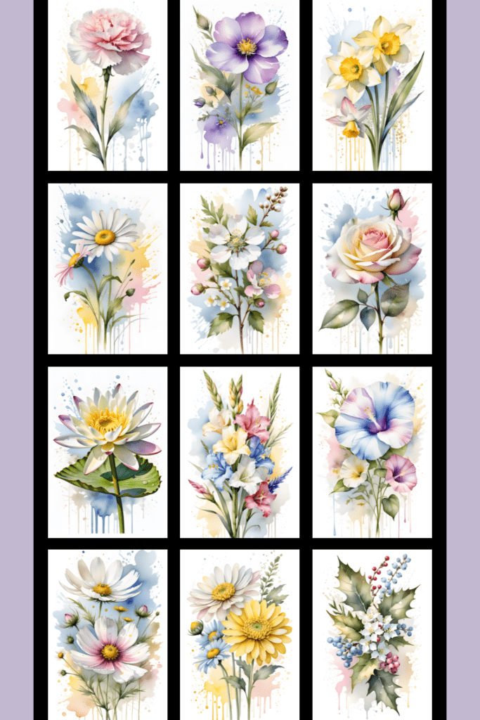 Collage of birth month flowers.