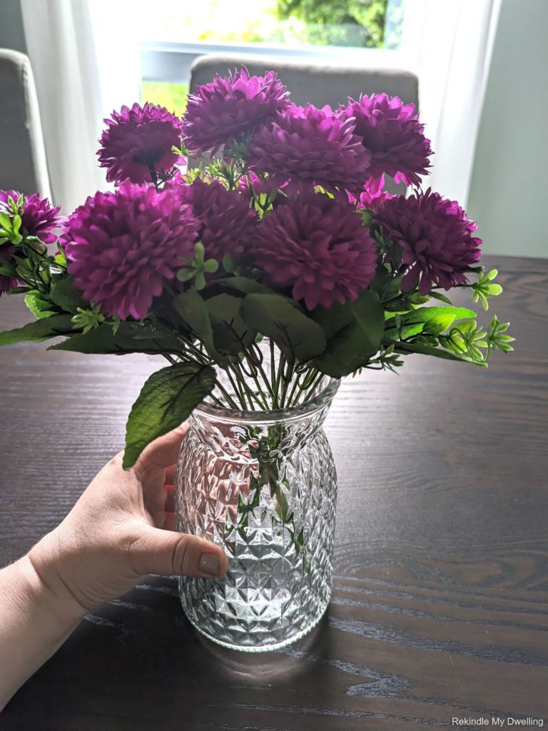 Purple flowers in a vase.