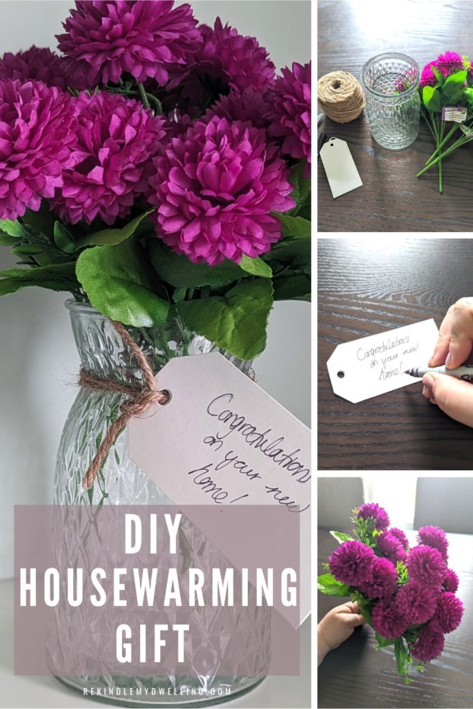 Collage showing how to make a nice housewarming gift.